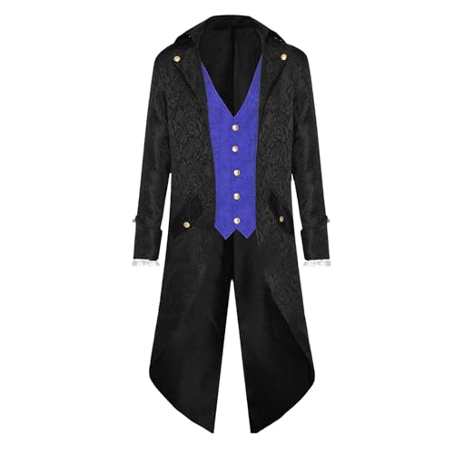 Gothic Herren, Steampunk-Jacke Für Herren, Gothic Frack Mantel Uniform Renaissance Piraten Vampir Party Cosplay Kostüme for Erwachsene Herren Smokingjacken Für Herren Smoking Für Karneval Fashing von Generic