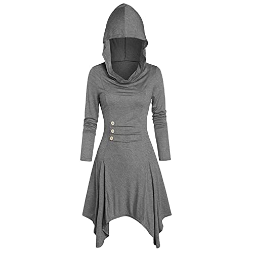 Gothic Kleidung Damen Schnürkleid mit Vintage Mittelalter Gebunden Taille Kleid Party Festlich Cosplay Dress Halloween Kostüm Damen Halloweenkleid Carneval Kostüm (Grey, XL) von Generic