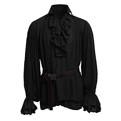 Gothic Kleidung Langarmshirt - Mittelalter Kleidung Hemd-Steampunk Herren Shirt Rüschen Vintage Renaissance Punk Viktorian Viking Cosplay Halloween Karneval Festliche Oberteil Tops von Generic