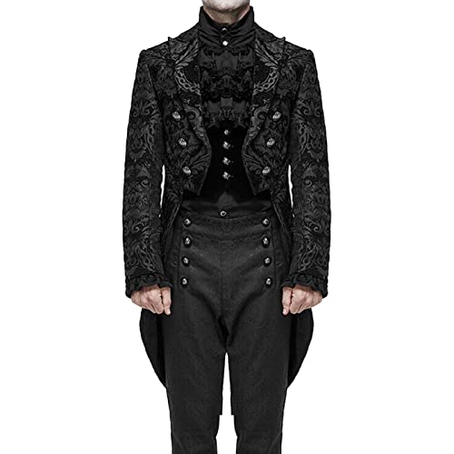 Gothic Kostüm Herren, Steampunk Jacke Herren, Samt Gothic Frack Steampunk Mantel Gehrock Mittelalter Viktorianische Uniform Lange Smoking Smoking Karneval Fasching Party Cosplay Kleidung von Generic