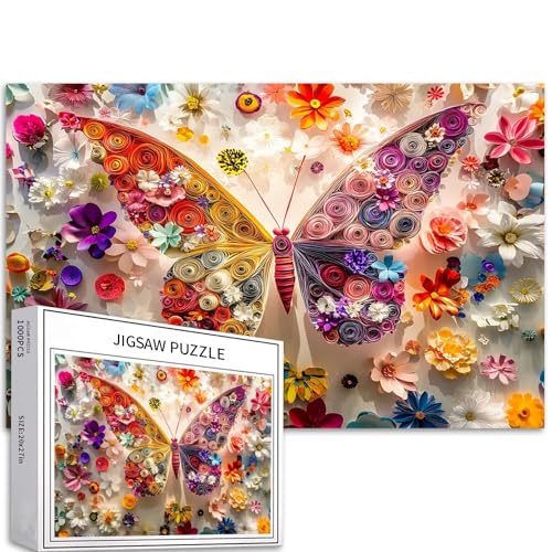 Großes Papier Schmetterling Puzzle 1000 Teile Puzzle für Erwachsene Bunte Blumen Hintergrund Kunst Puzzle Bunte DIY Puzzles für Heimdekoration Geschenke Familie Puzzle Perfekt für Spielabende 70 × 50 von Generic