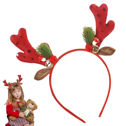 Haarband mit Hirschgeweih und Pailletten, Pailletten-Haarband mit Weihnachtsgeweih, Antlers Haarband mit Glocken für Weihnachten | Modische Kopfbedeckung für Erwachsene und Kinder von Generic