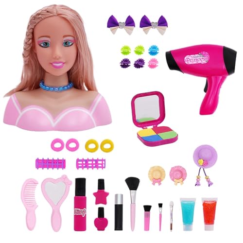 Haarstyling-Puppenkopf für Mädchen,Puppenkopf für Haarstyling | Head Makeup Pretend Beauty-Set | Realistisches Styling-Puppenzubehör-Spielset für Kindertag, Geburtstag von Generic