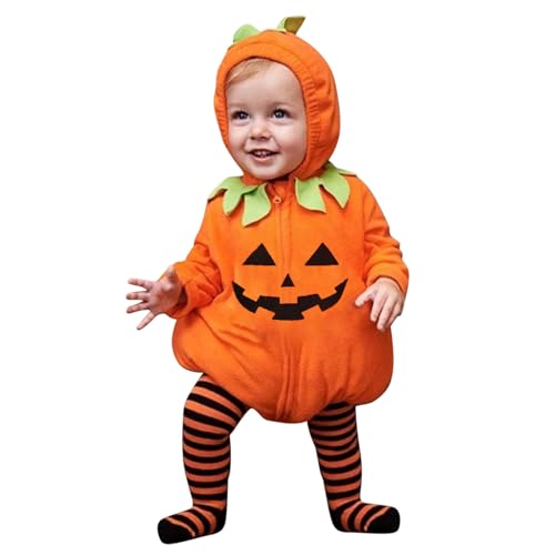 Halloween Baby Kleidung Jungen Mädchen Unisex Pumpkin Kostüm für Kinder Baby Kostüm mit Hüte Schuhe Halloween kostüm Party Cosplay Kleidung (Orange-b, 0-6 Months) von Generic