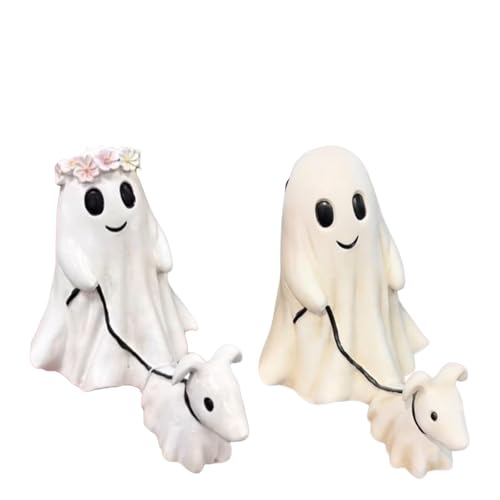 Halloween Ghost Walking Dog Statue, Ghost Walking His Ghost Dog, 2024 New Halloween Statue, Halloween Creative Dog Walking Ornament, for Indoor Outdoor von Generic