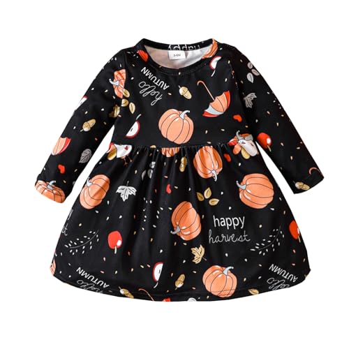 Halloween Girls Dresses wojonifuiliy01 - Kleinkind Baby Mädchen Halloween-Kleid Langarm Kürbis Druck Prinzessin Party Kleider Sommerkleid Winter Kleidung (Black, 12-18 Months) von Generic