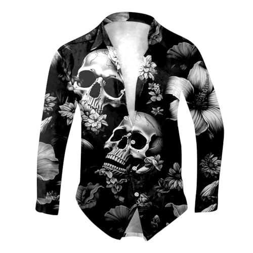 Halloween Hemd Herren Langarm Lustige Langarmhemd Revers Button Down Hemden mit Totenkopf Druck Slim Fit Blumendrucke Freizeithemd Bequeme Herrenhemd Hawaiihemd Festival Halloweenhemd Für Männer Halloween Hemd Herren Langarm Lustige Langarmhemd Revers Button Down Hemden mit Totenkopf Druck Slim Fit Blumendrucke Freizeithemd Bequeme Herrenhemd Hawaiihemd Festival Halloweenhemd Für Männer von Generic