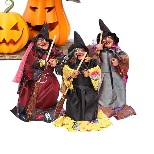 Halloween Hexenfigur,Kleine Hexenpuppe,3X Hexenornament Wohndekoration | Horror Festival Besen Puppe Ornament für Heimdekoration Kinderzimmer von Generic