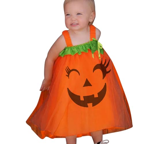 Halloween Kinder Dress wojonifuiliy01 - Kleinkind Kinder Baby Mädchen Säugling ärmelloses süße Hallowee-Kürbisse Drucke Mesh Tüll Prinzessin Kleid Outfits Kostüme (Gold, 3-4 Years) von Generic