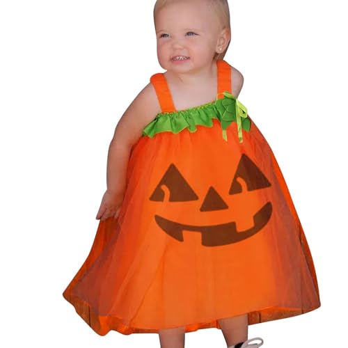 Halloween Kinder Dress wojonifuiliy01 - Kleinkind Kinder Baby Mädchen Säugling ärmelloses süße Hallowee-Kürbisse Drucke Mesh Tüll Prinzessin Kleid Outfits Kostüme (Orange, 3-6 Months) von Generic