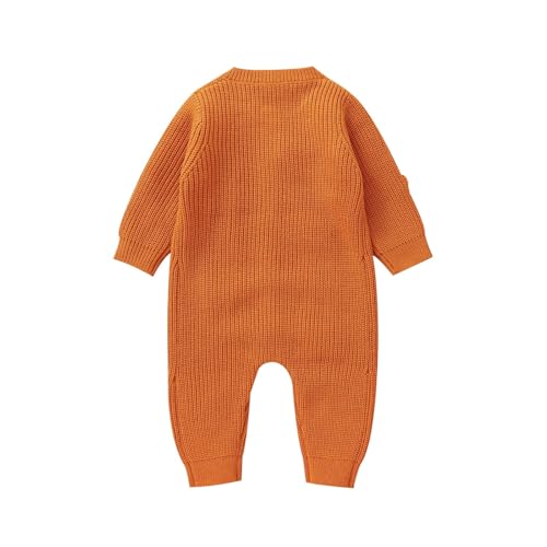 Halloween Kinder Jungen-Outfits&Set - Baby Jungen Rundhals Halloween Outfits Langarm Kürbis Strampler Strickpullover Bodysuit Overall (Orange, 6-9 Months) von Generic