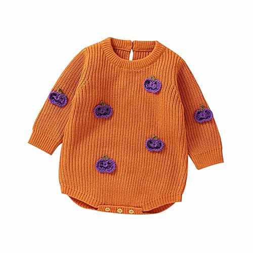 Halloween Kinder Jungen Outfits wojonifuiliy01 - Baby Mädchen Jungen Rundhals Halloween Outfits Langarm Kürbis Strampler Strickpullover Bodysuit Overall (Orange, 12-18 Months) von Generic