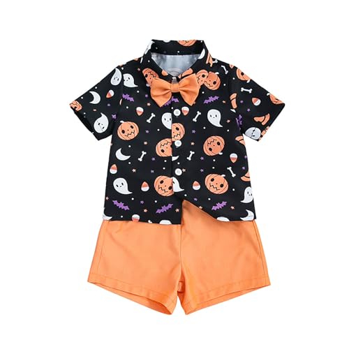 Halloween Kinder Jungen Outfits wojonifuiliy01 - Kinder Halloween-Kleinkind Kinder Baby Junge Druck Hemd Shorts Set Baby Gentleman Anzüge (Orange, 1-2 Years) von Generic