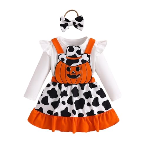 Halloween Kinder Mädchen Kleinkind Outfit - Baby Mädchen-Halloween Romper Bodysuits Cartoon Kürbis Sticken Röcke Neugeborenen Outfits (Red, 0-3 Months) von Generic