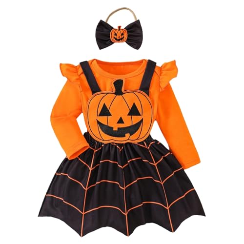 Halloween Kinder Mädchen Set wojonifuiliy01 - Baby Mädchen Halloween-Bodysuits Cartoon Kürbis Sticken Röcke Neugeborenen Outfits (Red, 12-18 Months) von Generic