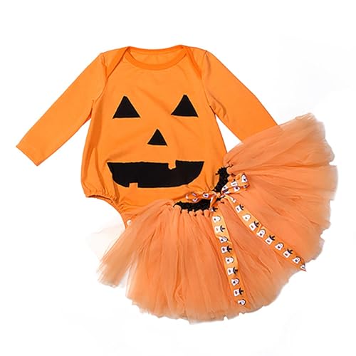 Halloween Kinder -Outfits&Set - Kinder Halloween-Mädchen Baby Langarm bedrucktes Halley Kleid Rock Set (Orange, 0-3 Months) von Generic