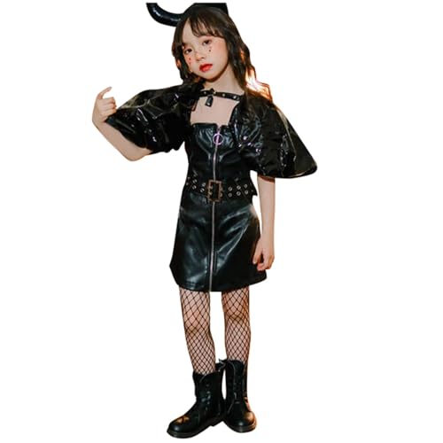 Halloween Kinder-Schlafanzug-Sets Kleinkinder - Kinder Halloween Kinderkostüm-Mädchen Wissenschaft Technologie Motorradkleid Bühnenkleid (Black, 7-8 Years) von Generic