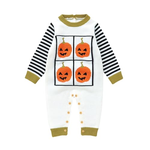 Halloween Kinder-Schlafanzug-Sets Kleinkinder - Neugeborene-Baby Jungen Halloween Strick Strampler Outfits Langarm Overall Outfits Kleidung Set (White, 1-3 Months) von Generic