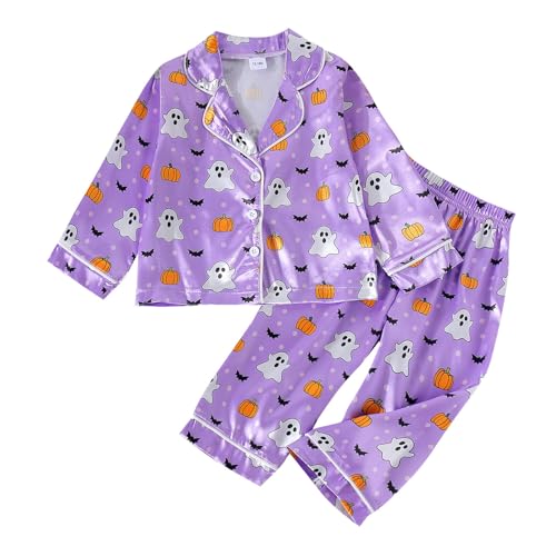 Halloween Kinder wojonifuiliy01 - Kleinkind Jungen Mädchen Halloween-Langarm Cartoon Drucke Tops T Shirt Hosen Outfits (Purple, 3-4 Years) von Generic