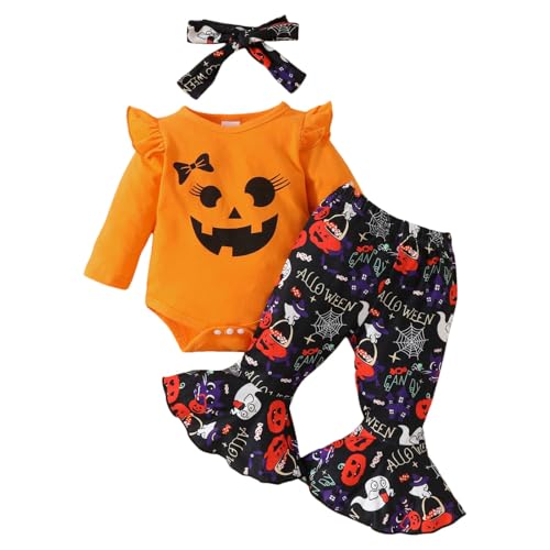 Halloween Kinder wojonifuiliy01 Mädchen-Overall - Kleinkind Mädchen-Langarm Halloween Strampler Bodysuit Cartoon Drucke Schlaghosen Hosen Outfits (Red, 6-9 Months) von Generic