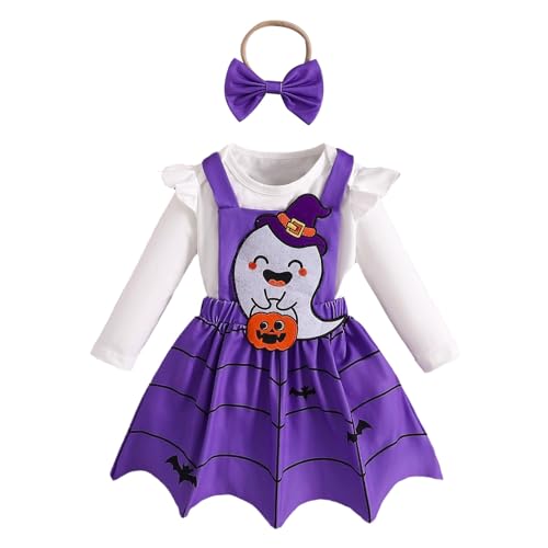 Halloween Kinder wojonifuiliy01-Outfits&Set - Baby Mädchen Halloween-Bodysuits Cartoon Kürbis Sticken Röcke Neugeborenen Outfits (Purple, 0-3 Months) von Generic