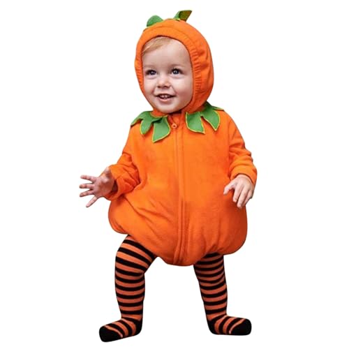 Halloween Kinder wojonifuiliy01-Outfits&Set - Neugeborene Baby Mädchen Jungen-Halloween-Cosplay Kleidung Sets Langarm Fleece Strampler Tops Hosen Leggings mit Füßen (Orange, 0-6 Months) von Generic