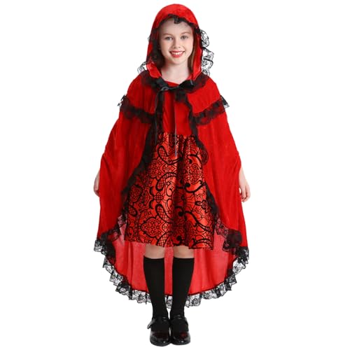 Halloween Kinder wojonifuiliy01 Strampler - Kinder Mädchen-Cosplay Kleid Bühnengeschichte Performance Kostüm 2-teiliges Kleid Cape Kinderkleidung Set (Red, 4-5 Years) von Generic