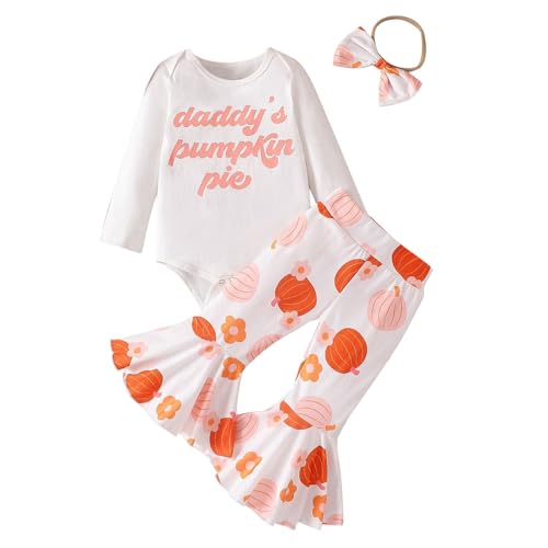 Halloween Kinder wojonifuiliy01 Strampler - Kleinkind Mädchen Langarm Halloween-Strampler Bodysuit Cartoon Drucke Schlaghosen Hosen Outfits (Orange, 0-3 Months) von Generic