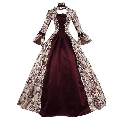 Halloween Kleid Damen Mittelalter Kleid Lang Große Größen Mittelalter Kostüm Bodenlang Barock Mittelalter Kleidung Vintage Gothic Kleid Retro Rokoko Hexenkostüm Maskerade Weihnachten von Generic