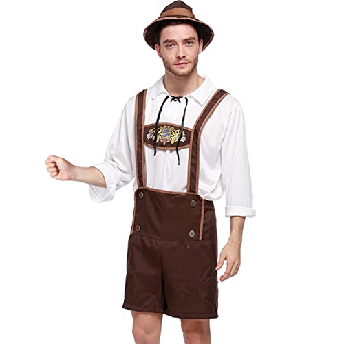 Halloween KostüM Damen Xl - Deutscher 3-teiliger Bühnenkostüm-Anzug 1-teiliges Hemd + 1-teiliges Lätzchen + 1-teilige Hüte Traditionelle Bier-Festival-Kleidung Kariertes Hemd-Stickerei-Anzug von Generic