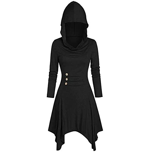 Halloween Kostüm Damen, Schnürkleid Damen mit Kapuze Langarm Gothic Kleidung Damen Vintage Mittelalter Kleid Gebunden Taille Elegant Maxikleider Renaissance Kleider Frauen Festlich Cosplay von Generic