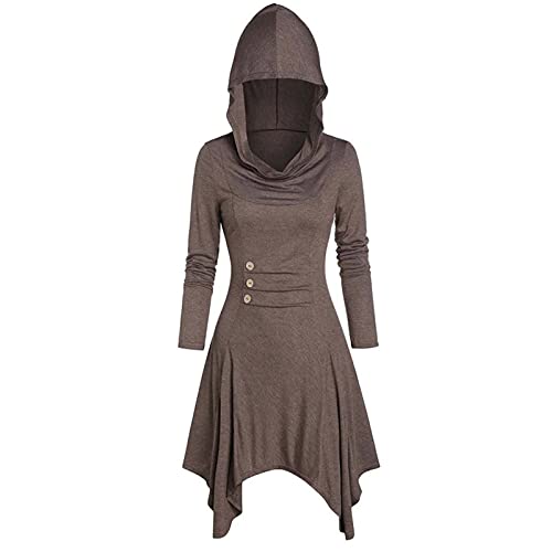 Halloween Kostüm Damen, Schnürkleid Damen mit Kapuze Langarm Gothic Kleidung Damen Vintage Mittelalter Kleid Gebunden Taille Elegant Maxikleider Renaissance Kleider Frauen Festlich Cosplay von Generic