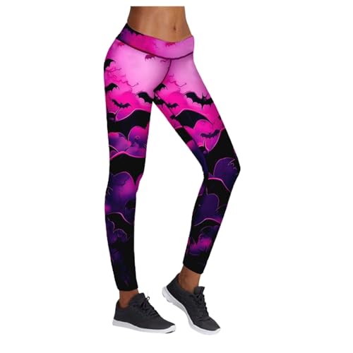 Halloween-Kostüm für Frauen, Halloween Print Full Length Base Layer Pants Fitness Workout Sweatpants Freizeithose, Pumpkin Nights Bat Leggings,Strumpfhosen Halloween-Kostüme -Kleidung (XL) von Generic