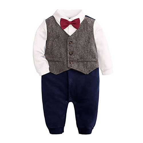 Halloween Kostüme Kinder Neugeborenes Baby Baumwolle Fliege Gentleman Langarm Strampler Overall Set Kleidung Schlafanzug Baby Bio (B, 0-3 Months) von Generic