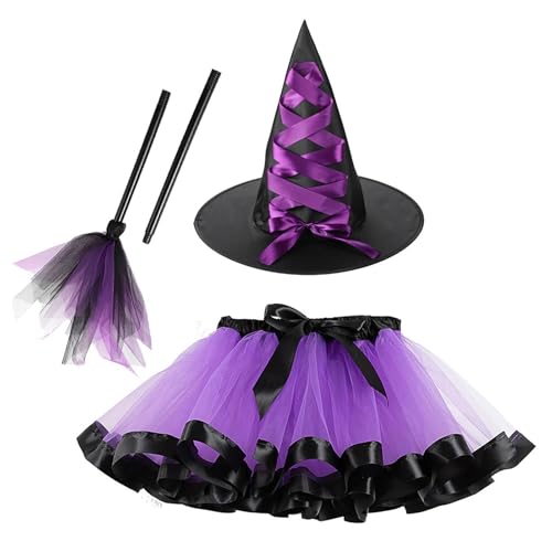 Halloween-Outfits Hexenkostüme - Hexenmädchen-Kostüm mit kurzem Rock und Besenset | Kleines Mädchen Hexenkostüm | Verstellbarer Taillengürtel für Kinder, Hexenkostüm, Zubehör für besondere Anlässe für von Generic