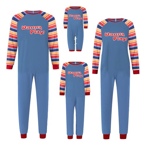 Halloween Overall für Erwachsene Kinder Killerpuppe Kostüm Langarm Brief gedruckt Jumpsuit für Kleinkind Baby (Blue Baby, 9-12 Months) von Generic