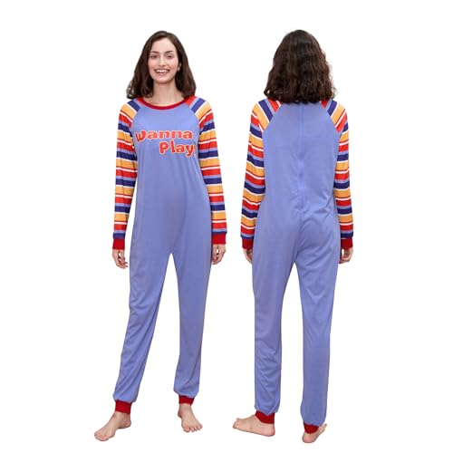 Halloween Overall für Erwachsene Kinder Killerpuppe Kostüm Langarm Brief gedruckt Jumpsuit für Kleinkind Baby (Blue Mom, L) von Generic