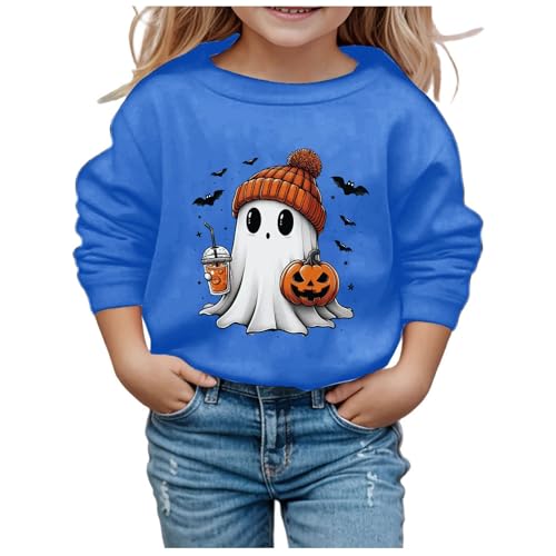 Halloween Sweatshirt Jungen Mädchen Kürbisse Drucken Langarm Rundhals Ohne Pullover Karneval Festival Festlich Kostüm Kinder Streetwear Kleidung Bedruckt Sweatjacke Kostüm Kinder (Blue, 5-6 Years) von Generic