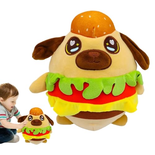 Hamburger Welpe - Dog Toy Plance, Hamburger Plüschhund - aussehend aussehend Hundeblock, Blitz, kuschelndes Spielzeug, lustiger Peshie von Generic