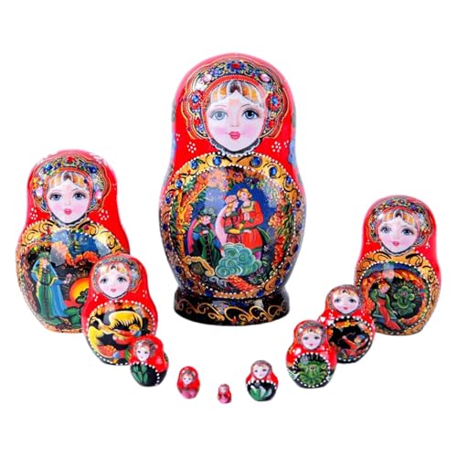 Handgefertigte 10-lagige russische Matrjoschka-Puppen – Festliche Matrjoschka-Figuren aus, traditionelle Stapelpuppen, handbemalte Weihnachtsdekoration, perfekt als Kinderzimmerdekoration von Generic