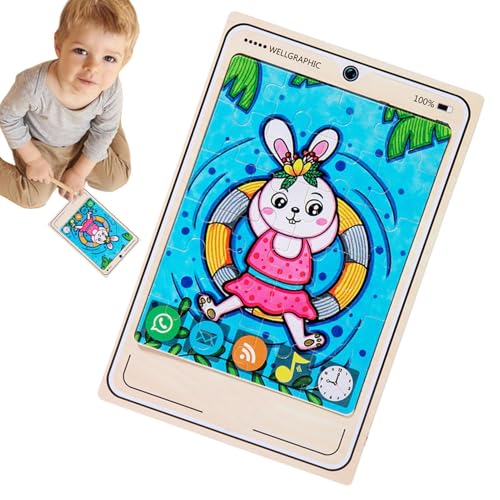 Handy -Puzzle, hölzerne Tierrätsel,Jigsaw Puzzle Early Education - Vorschullernboard -Block Set für Kinder 3+ Mädchen von Generic