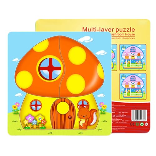 Hauspuzzle für Kinder, Hauspuzzle | Mehrschichtiges Haus-Steckpuzzle,Hölzerne Tier-Denksportaufgaben, pädagogische Cartoon-Modellhaus-Puzzles, interaktiv für Kinder ab 3 Jahren von Generic