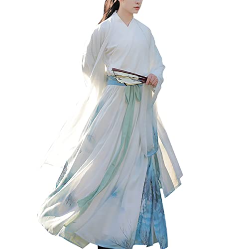 Herren Hanfu Antike Chinesische Kostüm Wei Jin Stil Qiyao Ruqun Weite Ärmel Umhang Outfit (126# Blau, XL) von Generic