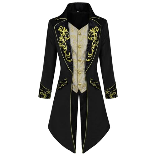 Herren Steampunk Jacke Gothic Mantel Midi Trendy Mittelalter Schwarz Frack Stickerei Viktorianischen Gehrock Tuxedo Theater Performance Piraten Kleidung Halloween Piratenkostüm Herren Steampunk Jacke Gothic Mantel Midi Trendy Mittelalter Schwarz Frack Stickerei Viktorianischen Gehrock Tuxedo Theater Performance Piraten Kleidung Halloween Piratenkostüm von Generic