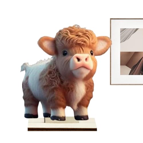 Highland Cow Dekorationen | Holz-Cartoon-Rinderfiguren, Rustikale Kuh-Figur, Holz-Sammelfiguren Für Tisch, Kamin, Abgestuftes Tablett von Generic