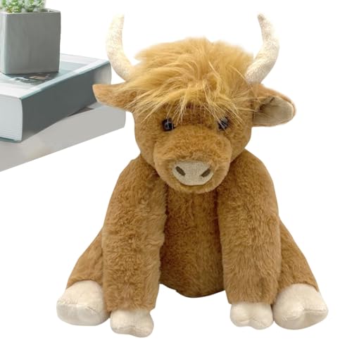 Highland Cow Spielzeug,Kuh Kuscheltiere - 10-Zoll realistische Hochlandkuh-Plüschpuppe,Yak-Stofftier, braunes Hochlandrind zum Schlafengehen, Bauernhofspielzeug mit Sound für Freundinnen von Generic