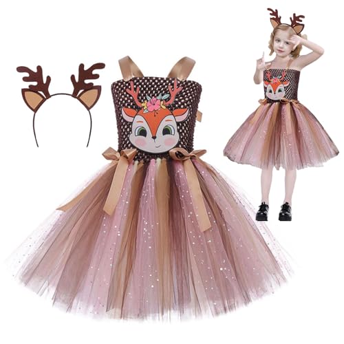 Hirsch-Tutu | Tutu-Rock aus Tüll mit Hirschgeweih-Haarband – Kleidung für Mädchen von 2–12 Jahren, Tutu-Outfit, Tierkostüme für Geburtstagsfeier, Cos Hirsch-Tutu | Tutu-Rock aus Tüll mit Hirschgeweih-Haarband – Kleidung für Mädchen von 2–12 Jahren, Tutu-Outfit, Tierkostüme für Geburtstagsfeier, Cos von Generic