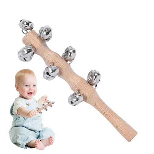 Hölzerne Jingle Handglocken, Handheld -Schlittenglocken - Percussion Rassle Musical Shaker Toy - Schlitten Jingler Bell Stick für Bühnenaufführung Geburtstagstanzkonzerte von Generic