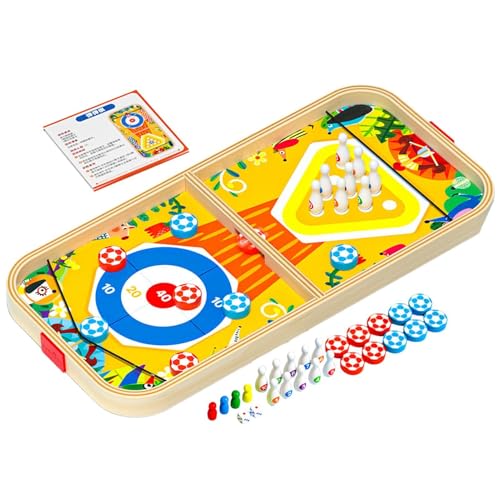 Hölzernen Schnellschlingen Puck Set - Brettspiel Set, 5-in-1 Klassisches Familienspiel Für Nacht | Tragbares Tischplatten -Reisespielzeug Für Schule, Roadtrip, Reisen, Camping von Generic