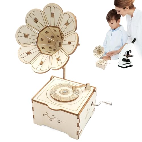 Holz-Grammophon-Puzzle, Holz-Spieluhr-Modell - Retro-Grammophon-Modell-Puzzle,-Holzpuzzles Grammophon für Erwachsene und Kinder, Retro-Spieluhr für Heimdekoration von Generic